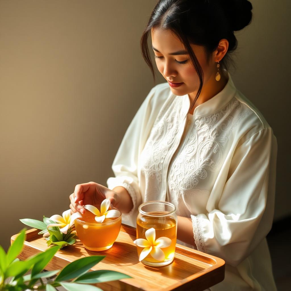 A young Balinese therapist preparing a traditional healing ritual