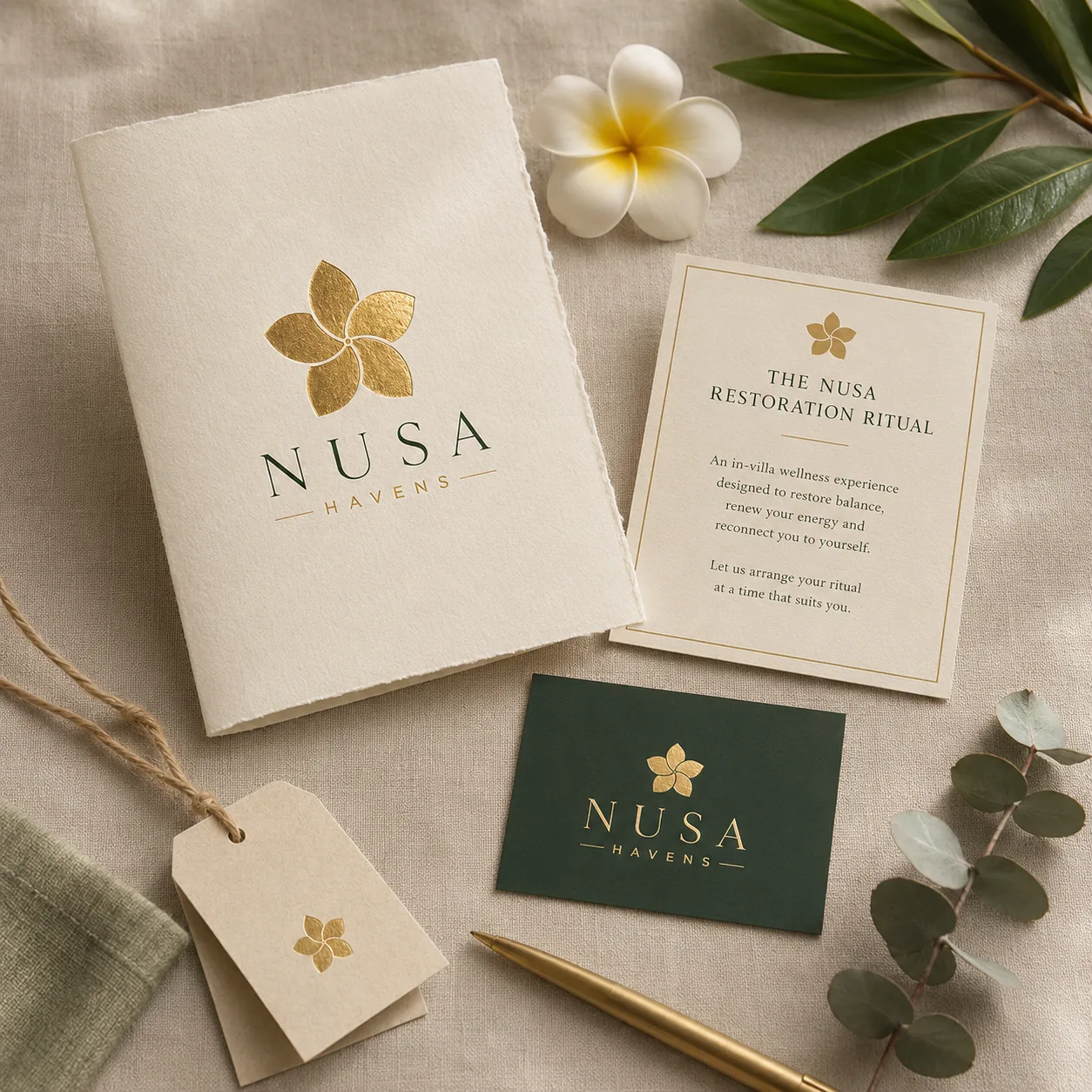 Nusa Havens brand stationery and wellness ritual card
