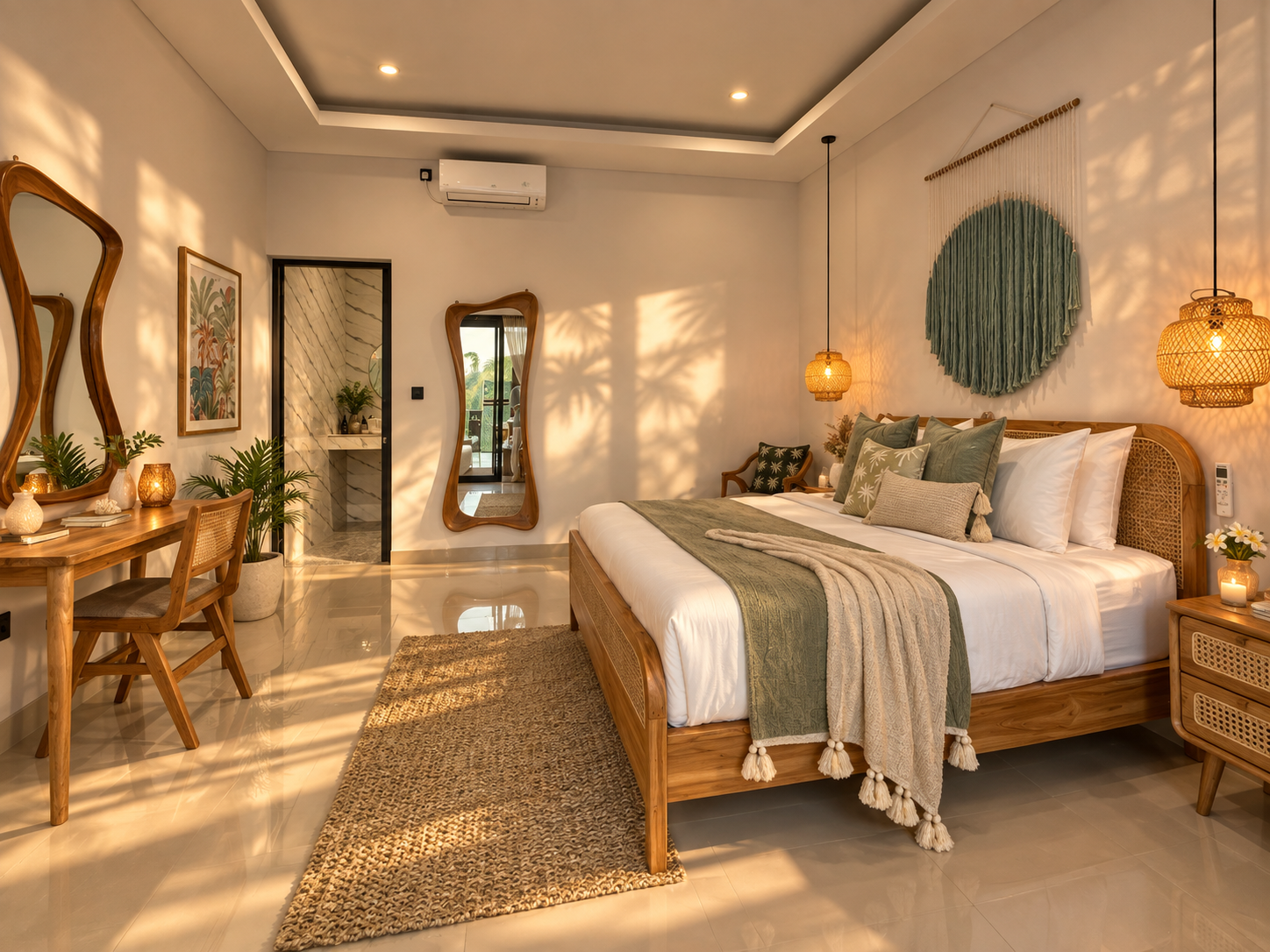 Air-conditioned king bedroom with ensuite at Villa Jasmine in Babakan, Canggu